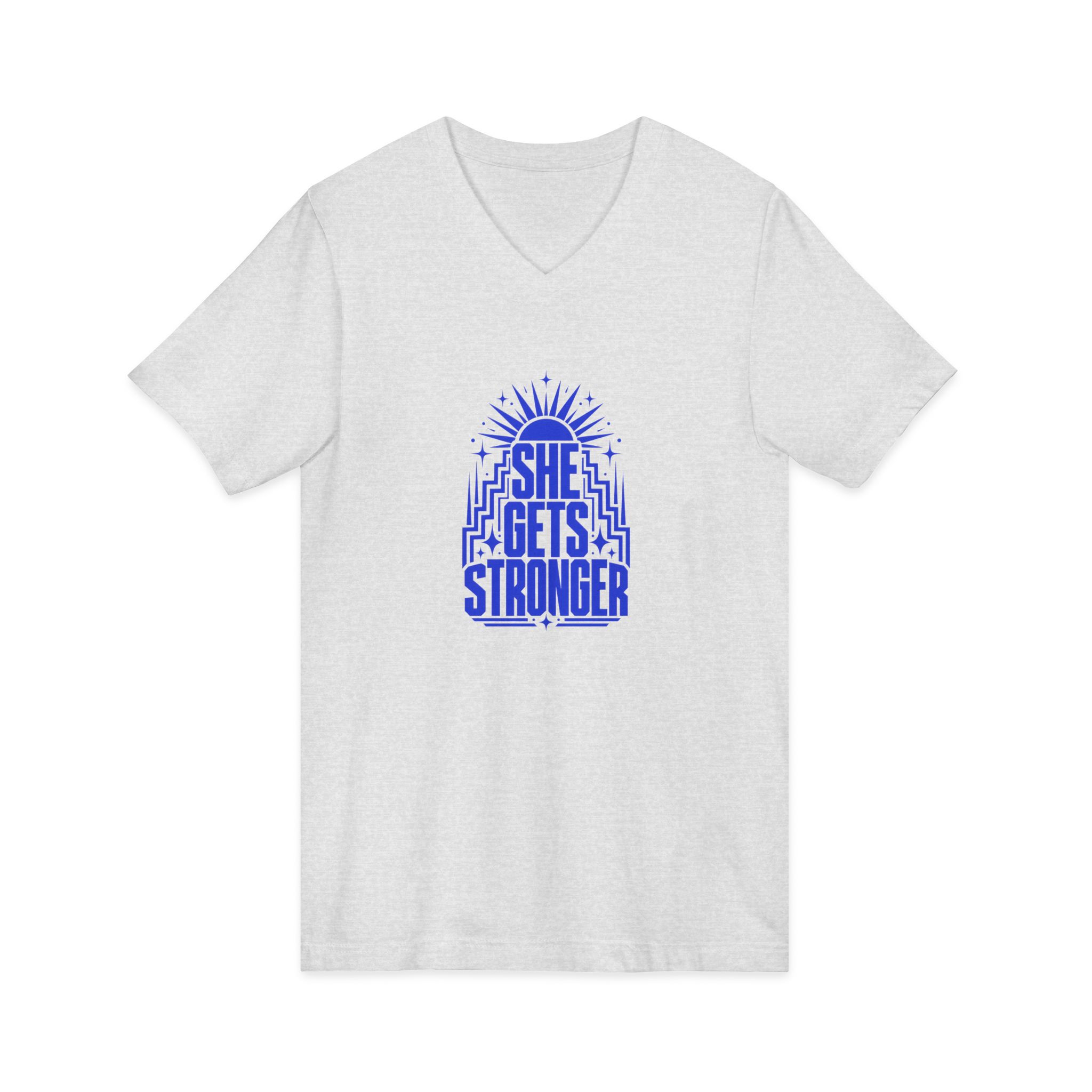 She Gets Stronger Inspirational V-Neck Tee - Image 6