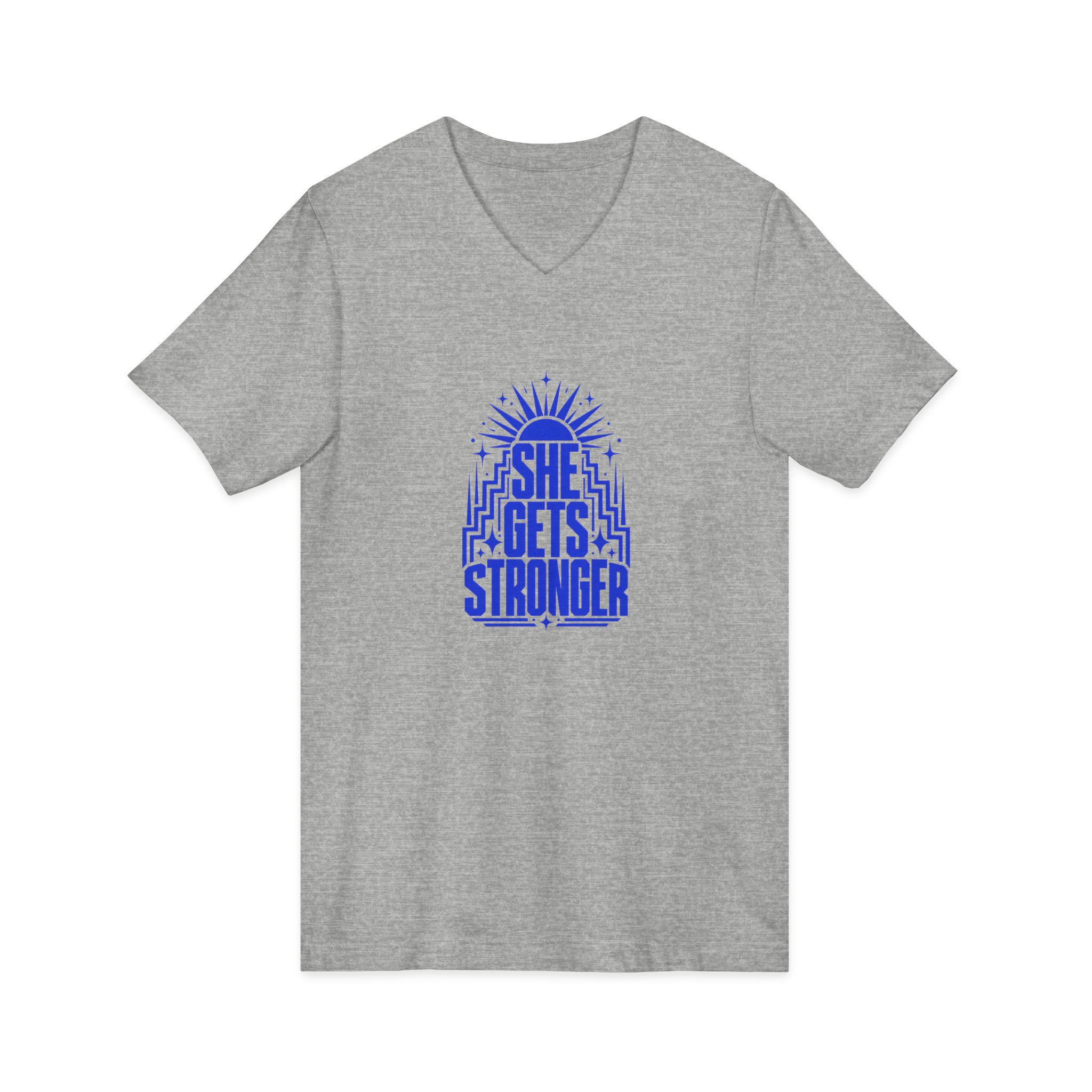 She Gets Stronger Inspirational V-Neck Tee - Image 10