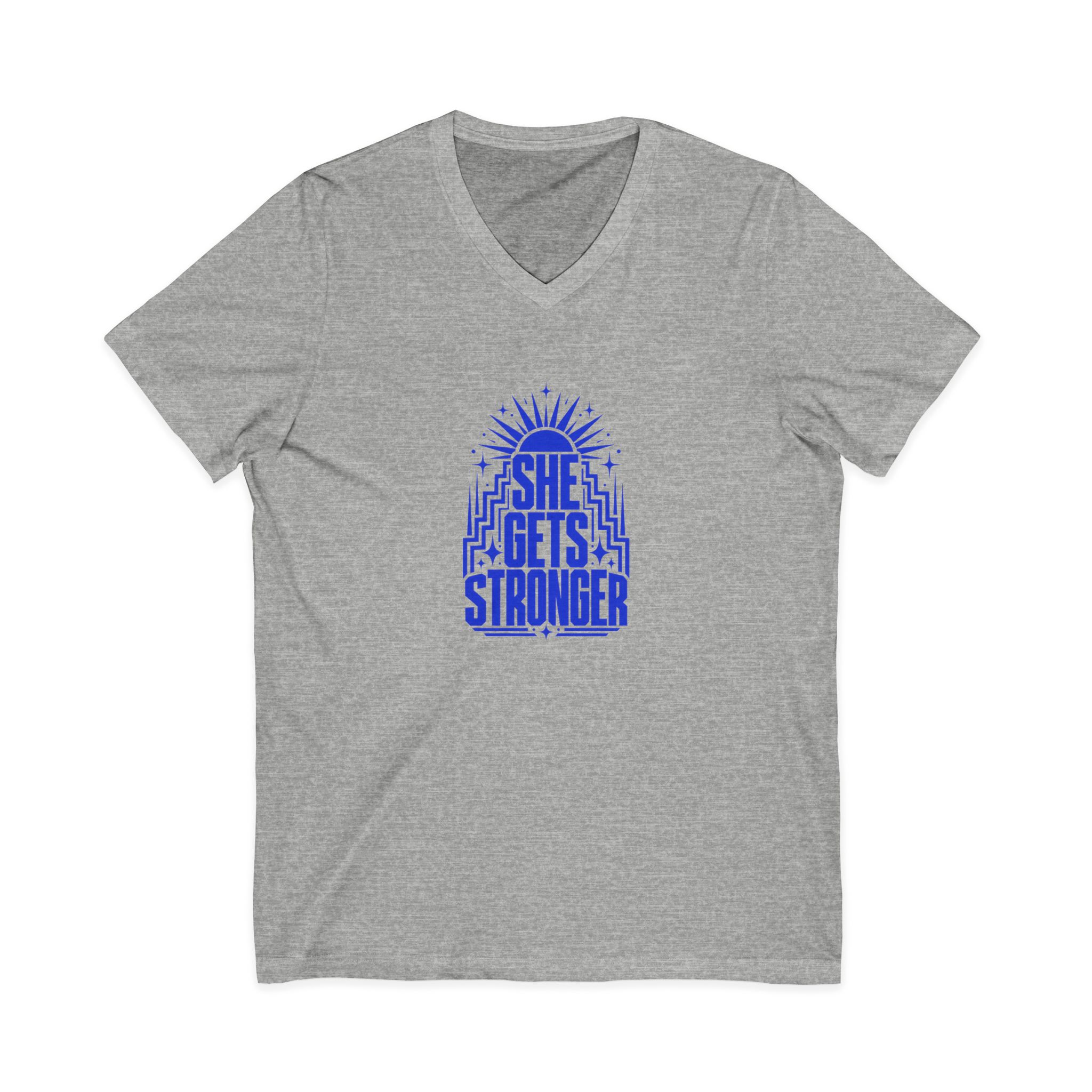She Gets Stronger Inspirational V-Neck Tee - Image 8